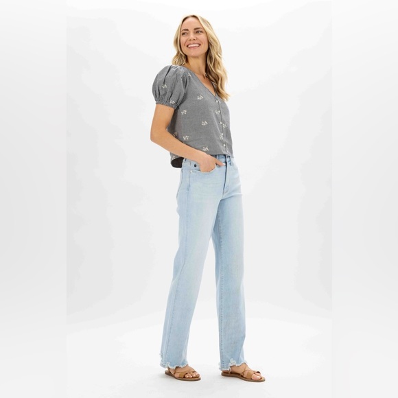 New judy blue high waist destroy hem straight leg jeans light wash JB82445REG LT - Picture 6 of 16